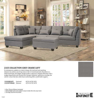 Grey Fabric Sectional with Ottoman | Infinite Imports Wholesale Furniture Canada