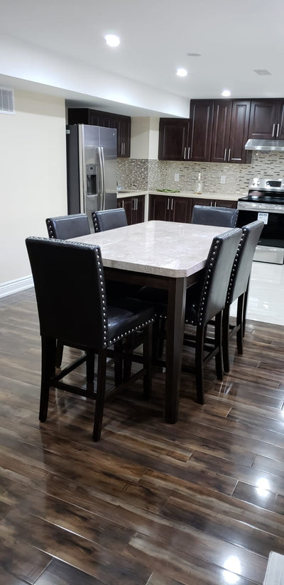 Real Marble with Solid Wood Dining Table + 6 Full Size Chairs - Infiniteimports